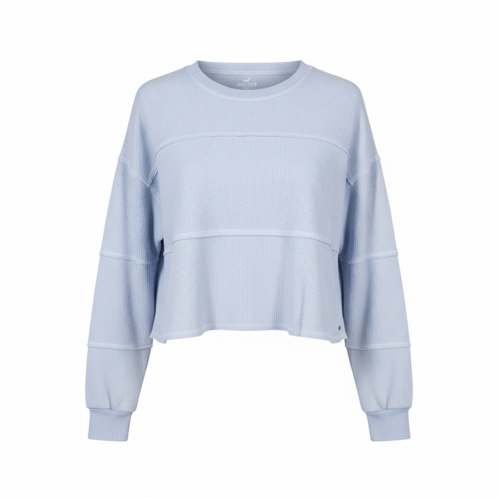 Hollister Women's Light Blue Cropped Top Long Sleeve SIZE LARGE